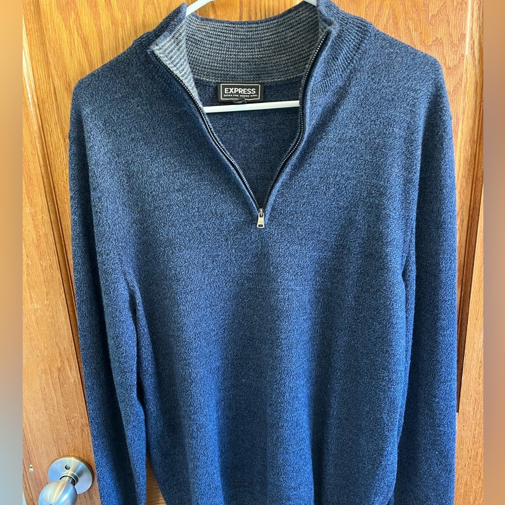 Express Quarter Zip Mens Sweater-Navy Blue. Merino Wool